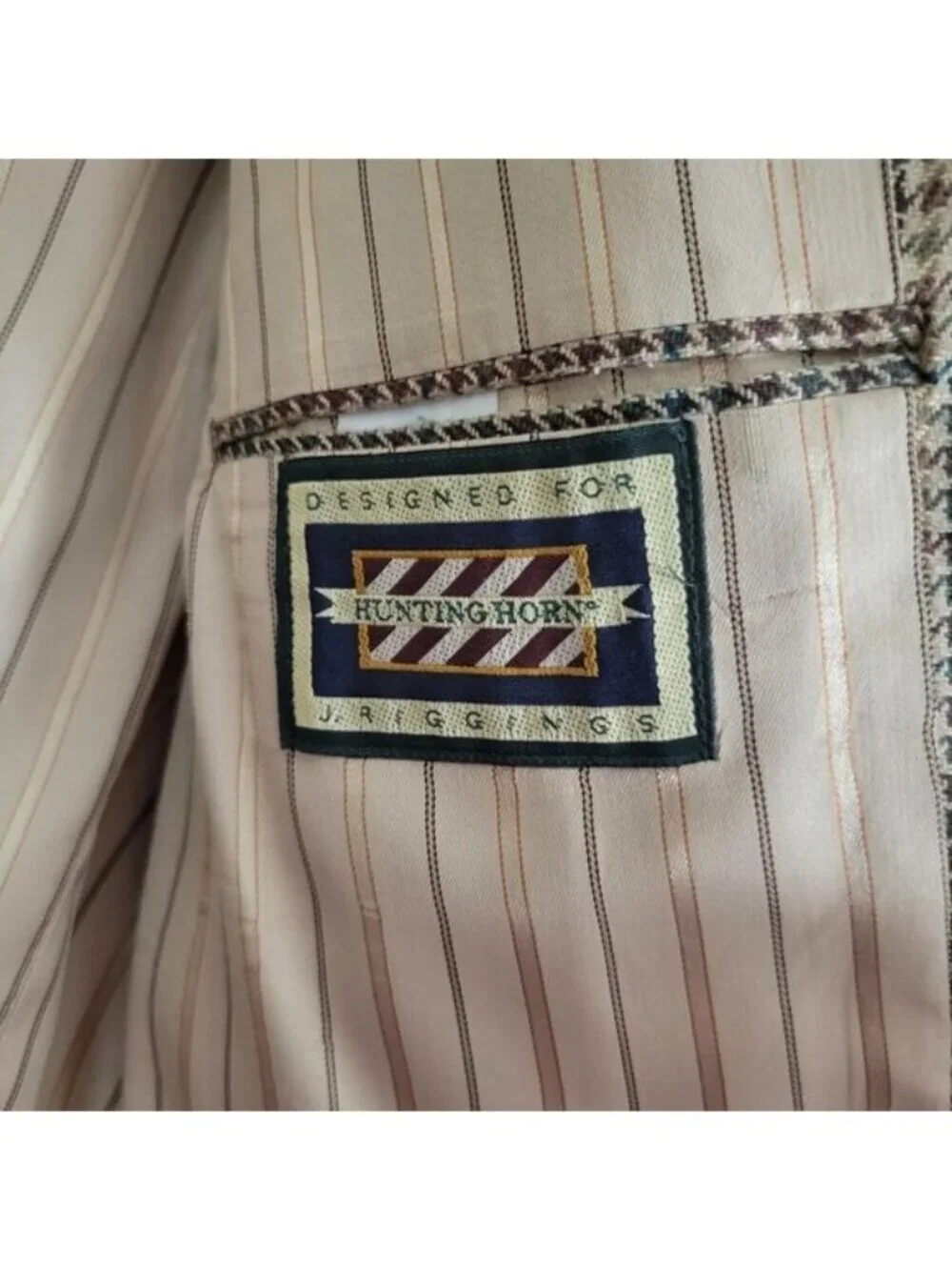 Hunting Horn J. Riggings Sport Coat Jacket Houndstooth Men's 42R Poly Wool Silk
